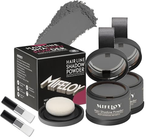 Mifeloy 2 Pack Root Touch Up Shadow Powder, Gray Hair Cover Up, Women Color Root Coverage Powder for Thinning Grey Hairline, Men Instantly Concealer Hair Loss Beard Line Eyebrow, Gray
