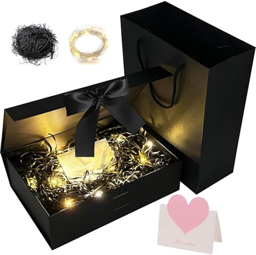 Geschenkbox mit Deckel - 29x22x10.5 cm, Geschenkbox Geburstag, Magnetische Geschenkverpackung mit Schleife, Geschenkkarton für Geburtstag & Anlässe, Hochwertige Geschenkboxen