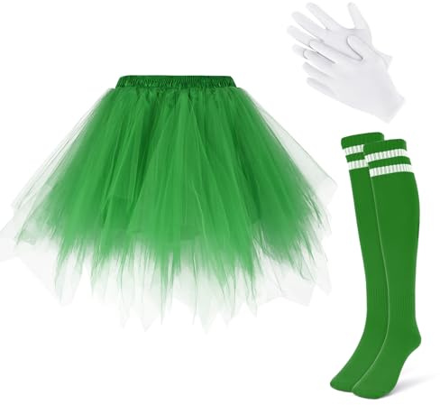WERFORU Damen Puffy Tüllrock Set Damen Tüll Rock 80er Tüll Minirock Grün Rock