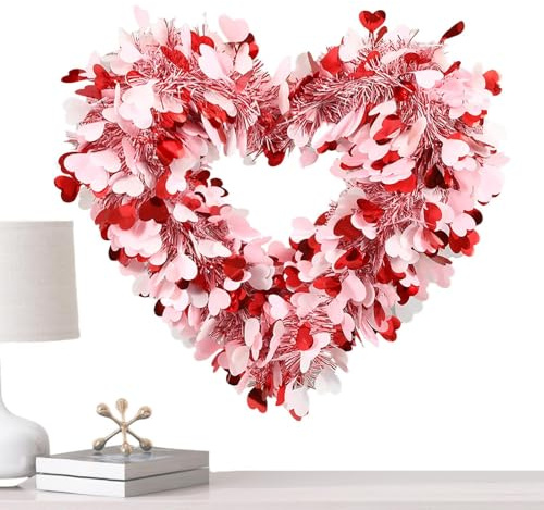 Liebeskränze für Eingangstür, Blumenkranz in Herzform, Madde Valentinstagskränze für Außentür, romantische Blumenkränze zur Dekoration von