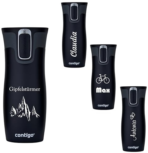 Contigo Thermobecher West Loop Autoseal mit Gravur, Edelstahl Isolierbecher, Reisebecher, Kaffeebecher to Go, auslaufsicher (Matte Black)