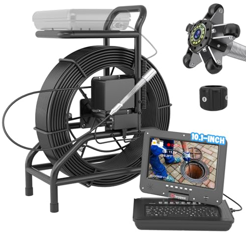 Professionelle Rohrkamera 512hz, 10-zoll HD Inspektionskamera Kanalkamera mit 100M/328ft Kabel und Abstandszähler, Rohr Kamera Selbstnivellierend, Kamera für Abflussrohre Wasserdicht mit Tastatur