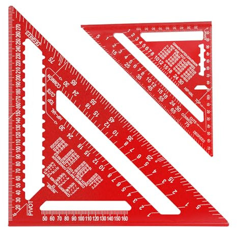 Beslands Rafter Square Metric 12 inch & 7 inch Set Squares, Aluminum Carpenters Roofing Square, Woodwork Tool, Triangle Ruler(Red)