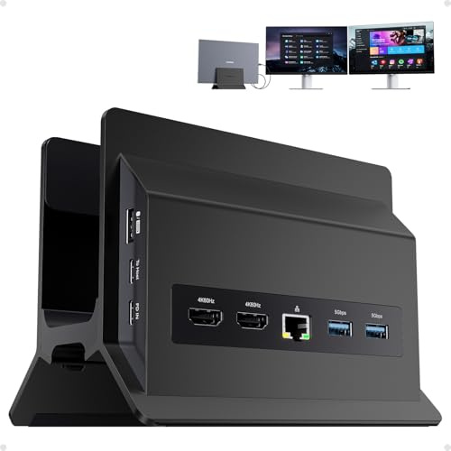 PULWTOP Station d'accueil USB C 11 en 1 Double Moniteur, Stations d'accueil pour Ordinateur Portable avec 2xHDMI 4K 60Hz, 3xUSB A/C 10Gbps, RJ45 for Full-Featured Type-C Laptops (Noir)