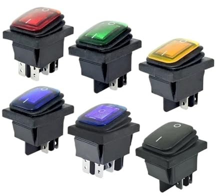 Interrupteur à bascule étanche 250 V CA KCD4 201 203 DPST 4 broches ON OFF 12 V 220 V LED 6 broches ON ON for bateau et voiture(Black No Light,ON-ON 6PIN_12V)