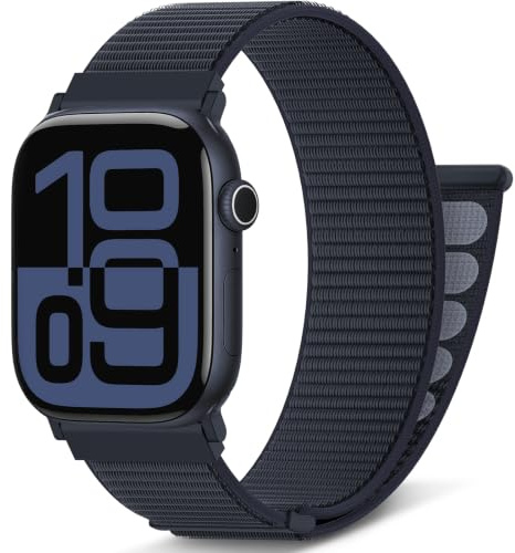 AMSKY Boucle Sport Nylon Compatible avec Bracelet Apple Watch Se 40mm 44mm 46mm 42mm 45mm 41mm 38mm 49mm, pour iWatch Serie 11 10 9 8 7 6 5 4, SE Ultra 3 2 1, Bleu Foncé, 46mm/44mm/45mm/49mm