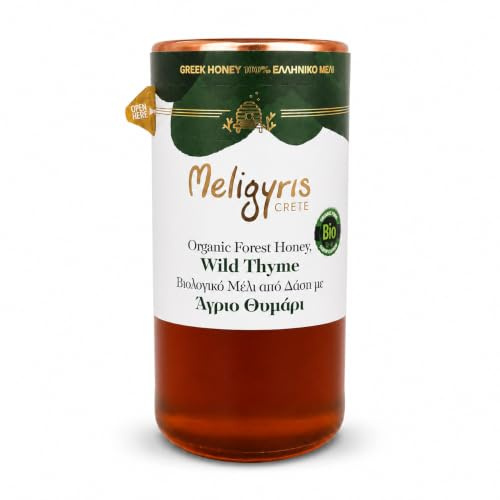 Meligyris Miel de Forêt Bio Thym Sauvage Crète 450g | Produit grecque, brut, non filtré et 100% naturel, caractérisé par un arôme intense de haute qualité