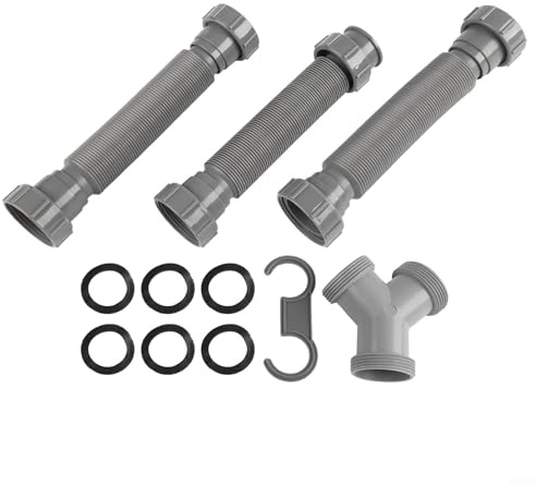 Doppel Waschbecken Ablaufgarnitur Einstellbar Flexible P Trap Sanitärsystem mit 1-1/2 & 1-1/4 Zoll Anschlüssen Ausziehbar von 20 bis 80 cm für Küche Badezimmer Installation Grau