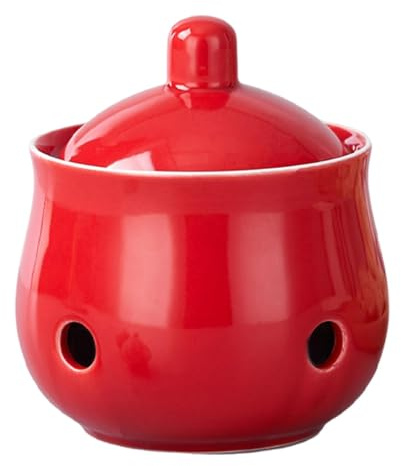 FytStycale Ajos Ventilado Tarro de Cerámica para Conservar Ajos Y Recipiente con Tapa Contenedor Decorativo Y Bote de Almacenamiento para La Cocina Y Desp, Rojo, Individual