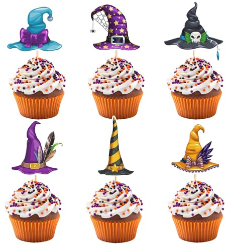 Arthsdite Cupcake-Topper mit Hexenhut, Halloween-Party-Dekorationen, Halloween, Hexenhut, Thema, Cupcake-Dekorationen für Geburtstagsparty, Babyparty, 24 Stück