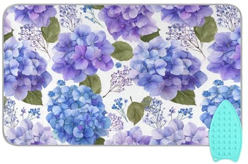Tatenale Purple Hydrangea Herb Ironing Mat for Table top Portable Ironing Pad Blanket for Washer Dryer Countertop Travel