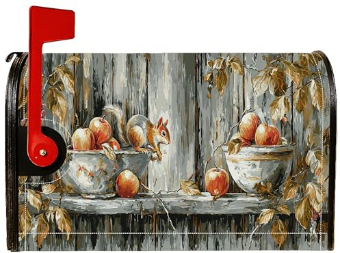 Coperture magnetiche per cassette postali a forma di scoiattolo, rustiche per casali e mele, per esterni e decorazioni da giardino, 53 x 64 cm