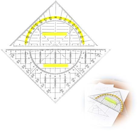 2 Stück Geodreieck Set – 20 cm & 14 cm Geodreieck mit Griff, präzises Geometrie-Dreieck für Längen- & Winkelmessung, ideal zum Zeichnen, Kartografieren & Modellieren