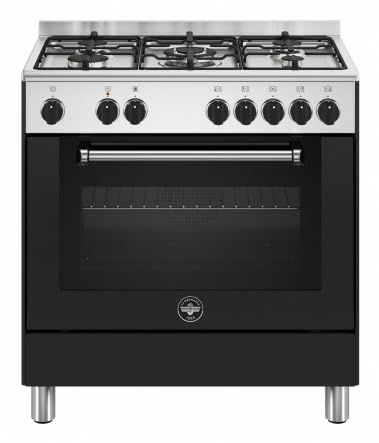 Bertazzoni La Germania Cucina Americana AMN855ENEV/24, 80 Cm, 5 Fuochi A Gas, Forno Elettrico 92 L, Color Nero, Classe Energetica A