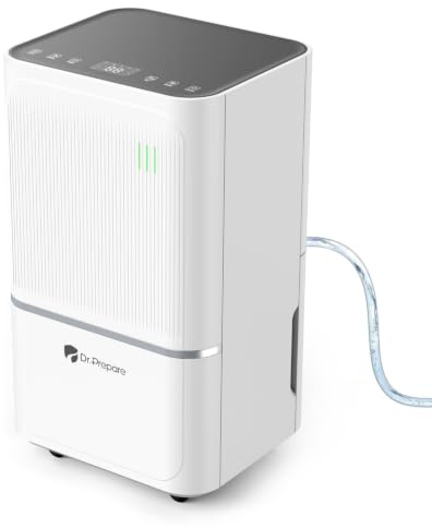 DR.PREPARE 15L/Day Dehumidifier for Home with Continuous Drainage & 2L Gal Bucket, Portable Dehumidifier for Bedroom Bathroom, Laundry Drying, Intelligent Humidistat, 3 Modes, 24H Timer, Auto Shutoff