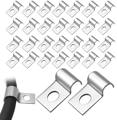 Aihoom 30 pezzi di fissaggio a rete rigida a parete, in acciaio inossidabile, attacco a rete, serraggio a U a foro singolo, per la casa, fissaggio del cavo, tubi, rete rigida (5 mm, per Ø 5 – 6 mm)