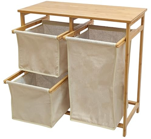 Riess Ambiente Wäschekorb Lagoon SPA - 70cm - beige Natur - Bambusholz | Hohe Belastbarkeit, stabile Konstruktion, textiler Bezug, Massivholz