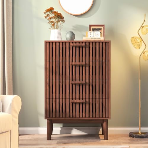 DIYHOM Cómoda con 4 cajones, aparador buffet con patas de madera, mueble de cocina para pasillo, dormitorio, sala de estar, baño, 60x34x91cm (color nogal)