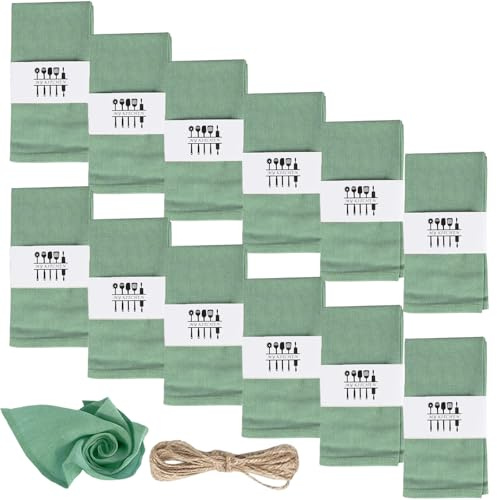 12er Pack Stoffservietten, 40 x 40 cm Wiederverwendbare Stoffservietten,100% Natur Stöffservietten Leinenservietten Baumwolle Servietten Stoff Tischdekoration für Hochzeit Geburtstag Kitchen (Grün)