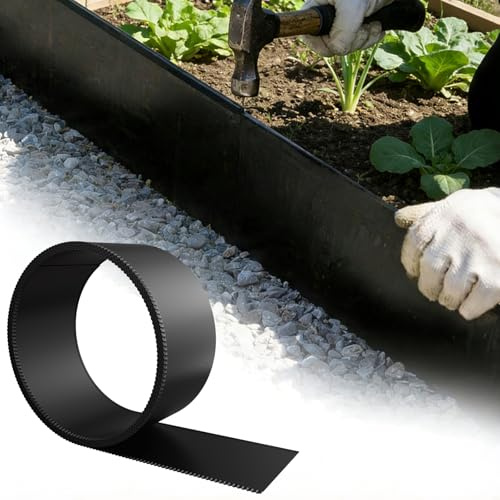 Ferzone 10m Beetumrandung Metall 15cm hoch, Flexible verzinkte Rasenkante, Beetumrandung für Garten Blumenbeet Pflanzkübel, Zink-Metallstreifen zur Moosverhütung auf Dächern, Schwarz