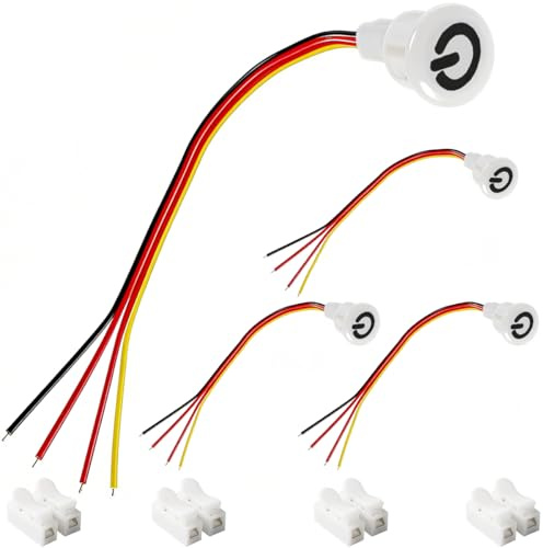 DAOKAI Set di 4 interruttori dimmer touch per luci a LED, DC 12 V, interruttore dimmer con sensore tattile per luci LED, On/Off, continuo, DC 3,7 V-12 V, bianco, foro da 13 mm