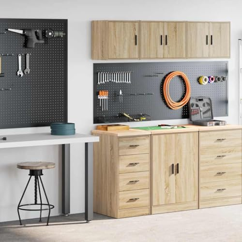 LoogCape garageskåp set om 2 Sonoma-ek träbaserade verktygsskåp, industriskåp, multifunktionsskåp med vingdörrar för verkstad, garage, kontor