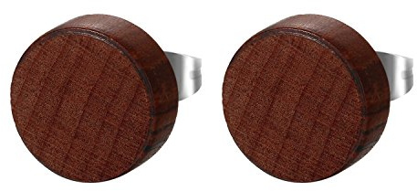 JewelryWe Schmuck Herren Damen Ohrstecker, Edelstahl Holz Runde Ohrringe Piercing, Braun, 6mm-12mm