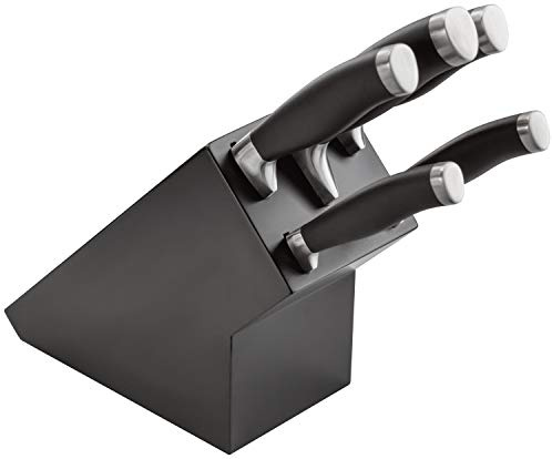 Stellar James Martin Kitchen Knife Set, Matt Black Block with Knives - 5 Piece Set Carbon Stainless Steel, Razor Sharp Blades, Anti-Slip Handles