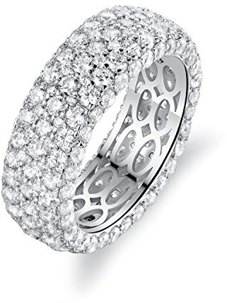 Barzel 18k White Gold Plated Wide Wedding Band Cubic Zirconia Eternity Ring for Women (Silver, 7)