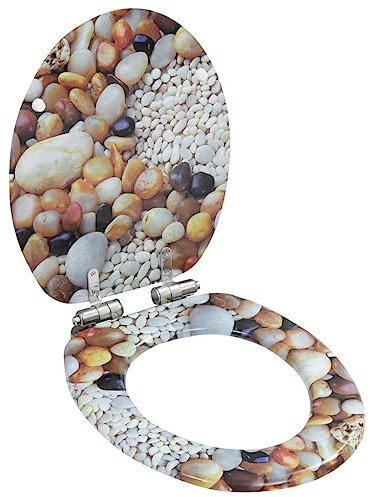 vidaXL Toilettensitz mit Soft Close Deckel Absenkautomatik Kiesel-Design WC Sitz Brille Toilettendeckel Klodeckel Klobrille Toilettenbrille MDF