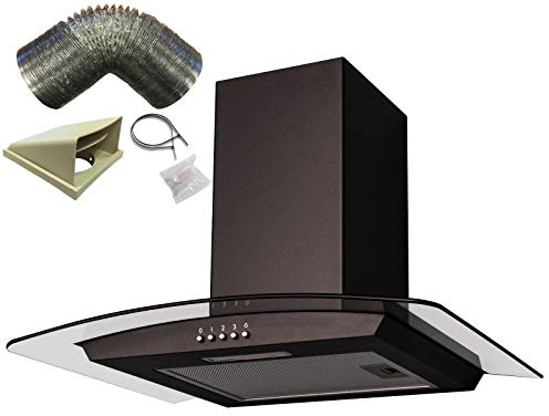 SIA CGH70BL 70cm Curved Glass Black LED Cooker Hood Extractor And 3m Ducting Kit