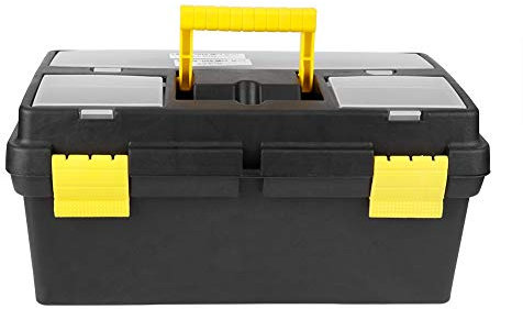 Durable Lockable Plastic Tool Box, Large Capacity with Handle, 39.6x21.6x18.5cm