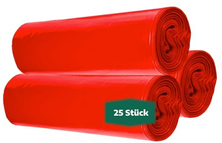 dm-folien Rote Müllsäcke 120 Liter I 250 Stück I 700 x 1100 mm I Große Abfallbeutel für leichte bis mittelschwere Abfälle I Reißfeste Müllbeutel aus LDPE Regenerat I Foliensäcke 32 my
