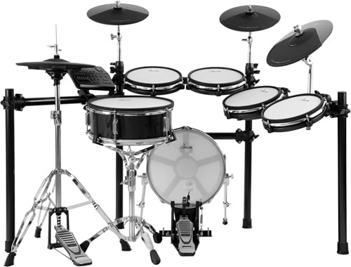 XDrum DD-650 PLUS Mesh E-Drum Kit - elektronisches Schlagzeug mit echter HiHat - 14 Snare-Pad und 14 Kick-Pad aus Holz - 720 Sounds, 20 Preset- und 20 User-Kits - inklusive Rack - Black Sparkle