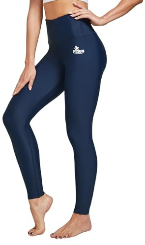 FitsT4 Sports Women's Swimming Leggings UPF 50+ High Waisted with Pockets Swim Pants Full Length Swimming Tights Sun Protective Navy S