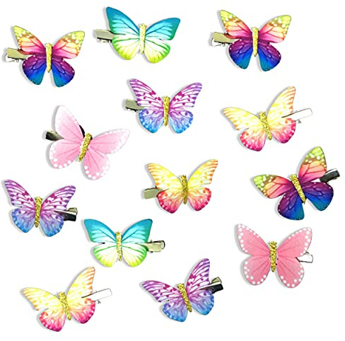 Mesmeriser Realistic Butterfly Clips Pack of 10 – 5 Assorted Matte Coloured Hair Clips for Girls – Cute Duckbill Slides in Box Packaging for Easy Storage