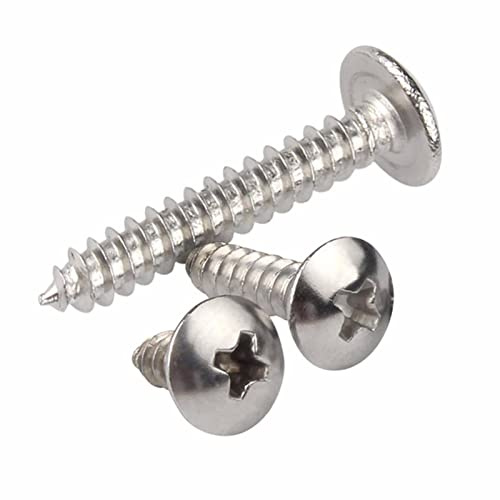 MOOPW Acero inoxidable 304 Cruz Cabeza redonda Tornillos para madera | Cabeza de seta Cola puntiaguda Tornillos Autorroscantes M3 x 16mm 50 Pcs