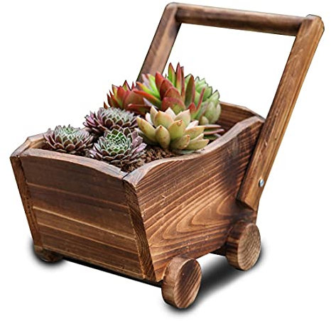 CLQ Fioriera per Carriola Decorativa Rustica in Legno Tradizionale Fioriera da Giardino per Esterni Fodera per Foglie di Piante, Marrone