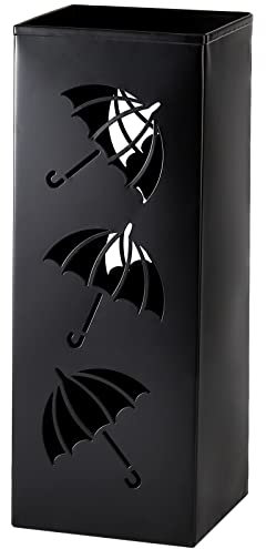 Okllen Schirmhalter aus Metall, Quadratischer Schirmständer für Eingang, 16 x 16 x 42 cm, Schwarz
