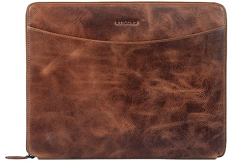 STILORD Dexter Dokumententasche A4 Leder Arbeitsmappe Vintage Aktenmappe Dokumentenmappe DIN A4 Konferenzmappe Schreibmappe für 13.3 Zoll MacBooks Farbe:Sepia - braun