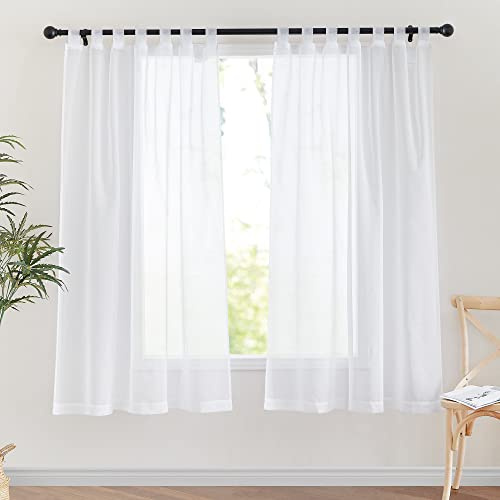 PONY DANCE Gardinen Wohnzimmer Vorhang Weiß Transparent Schlaufenschal | 2er Set H145 x B140 cm, Stores Gardinen Kurz, Durchsichtig, für Küche, Curtains Living Room, Lichtfilterung, Luftig
