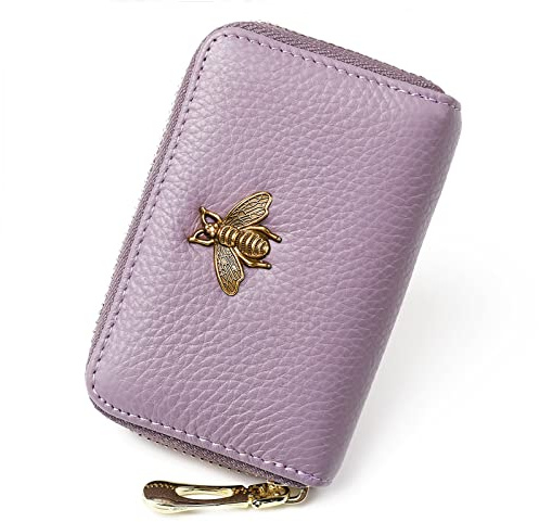 imeetu RFID Credit Card Holder, Small Leather Zipper Card Case Wallet for Women (Lite,Light Purple)