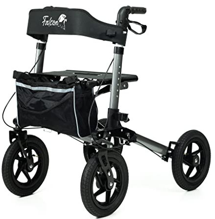 REHASHOP Outdoor Rollator Falcon - mit großen Luftreifen, Geländegängig und Klappbar (Anthrazit)