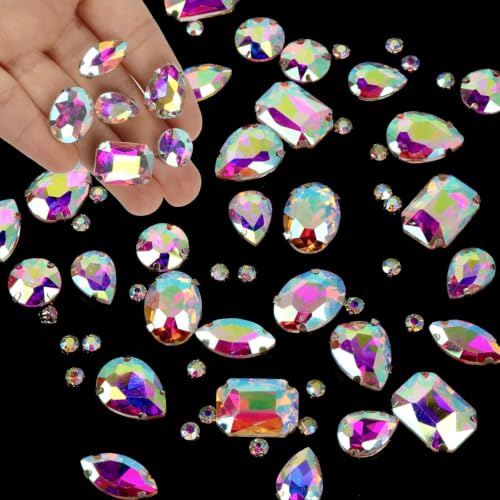 GEFIRE 186 Pcs Strasssteine zum Aufnähen 7 größen Schmucksteine Diamant Glas Kristall Strass Strasssteine Kleidung Strasssteine Kleidung Handgenähtes Diamant-Zubehör für DIY-Kleidung (AB)