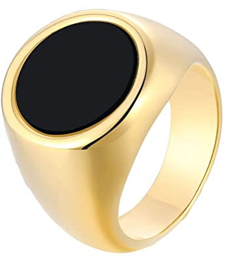 Daesar Ring für Herren Edelstahl, Männer Ringe Gold Siegelring mit Emaille Partnerringe Freundschaftsringe Große 57 (18.1)
