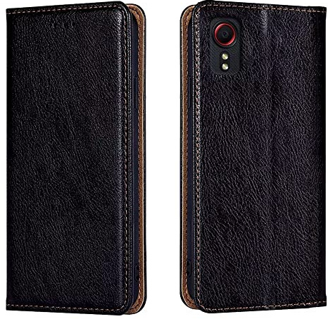 HONLEN Fodral kompatibelt med Samsung Galaxy XCover5 mobilskal, (5,3 tum) magnetisk plånbok läderfodral med stativ och 2 kortfack skydd – svart
