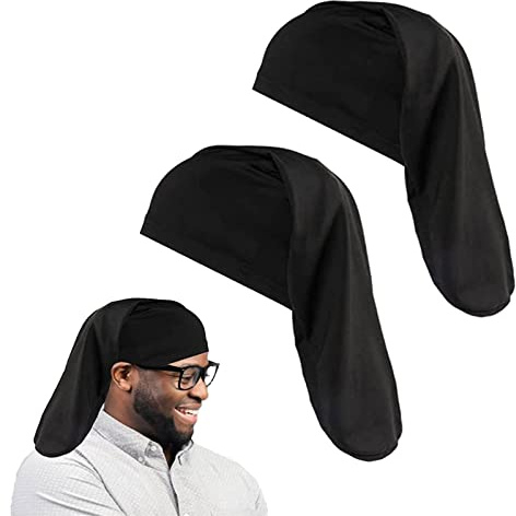 TSHAOUN Lot de 2 bonnets pour dreadlocks à cheveux longs - Bandeaux pour la tête, bonnets en tube, bandeaux en dentelle pour cheveux tressés - Bonnet de nuit pour homme et femme., Noir , M