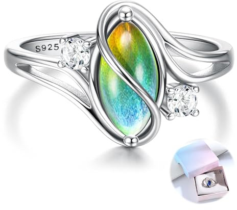 FIOROYAL 925 Sterling Silber Ring Stimmungsring für Damen Mädchen Vintage Cubic Zirconia Statement Ring Farbe ändern Stimmung Stein Ring für Damen Größe T1/2
