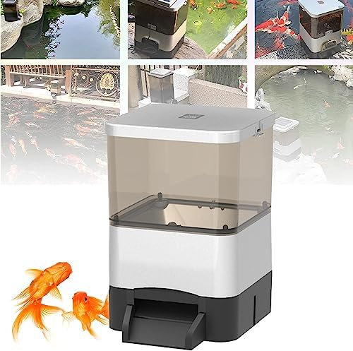 Automatic Electrical Fish Timer Feeder, 120° Dispersed Feeding Design, Support Solar Charging, Aquarium Tank Timer Feeder Vacation &Weekend Fish Food Dispenser
