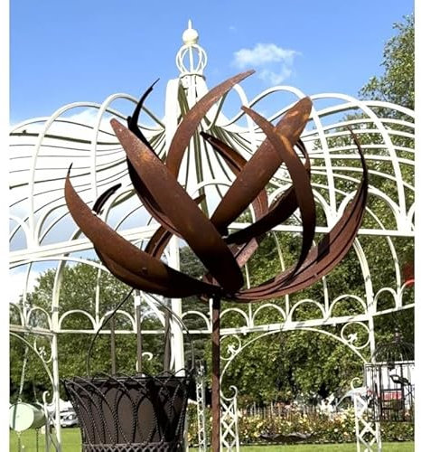 L'Héritier Du Temps Sublime Eolienne Fleur Tuteur Mobile de Jardin en Acier Brut Oxydé 50x50x220cm